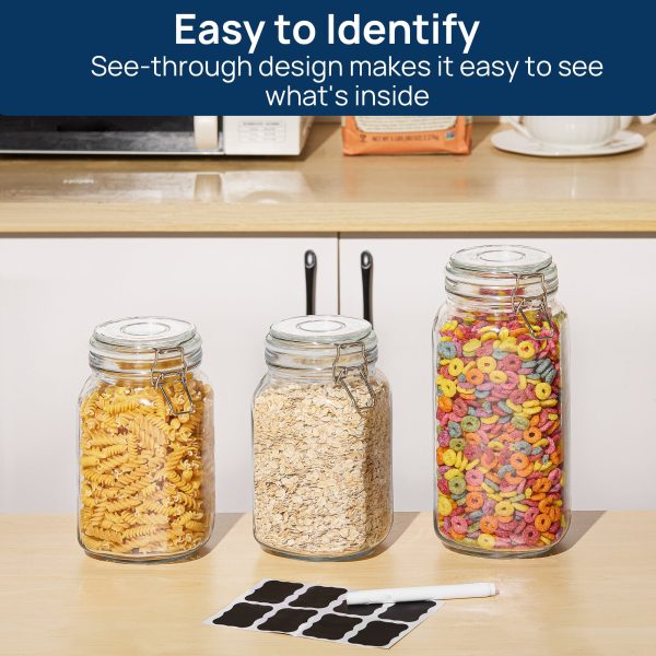 Vtopmart 3 PCS Airtight Glass Jars with Lids, Vtopmart 3 PCS Food Storage Canister, Square Mason Jar Containers, 78oz*1+50oz*2 - Image 6