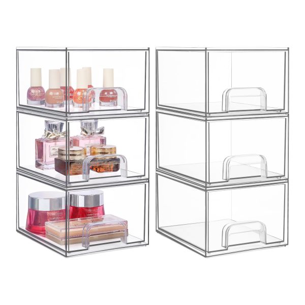 Vtopmart 6 Pack Clear Stackable Plastic Storage Drawers, 4.4'' Tall Acrylic Bathroom Makeup Organizer - Image 2