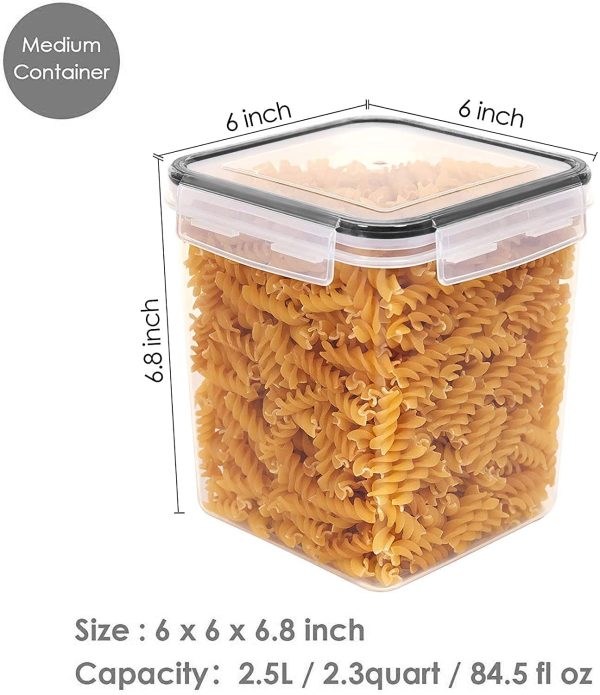 Vtopmart Food Storage Containers 2.5L / 84.5oz, 4 Pieces BPA Free Plastic Airtight Food Storage Containers for Flour, Sugar, Baking Supplies, with 4 Measuring Spoons and 24 Labels,Black - Image 2
