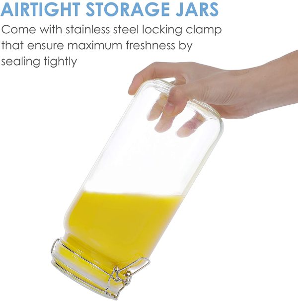 Vtopmart 78oz Glass Food Storage Jars with Airtight Clamp Lids, 3 Pack Large Kitchen Canisters for Flour, Cereal, Coffee, Pasta and Canning, Square Mason Jars with 8 Chalkboard Labels - Image 6