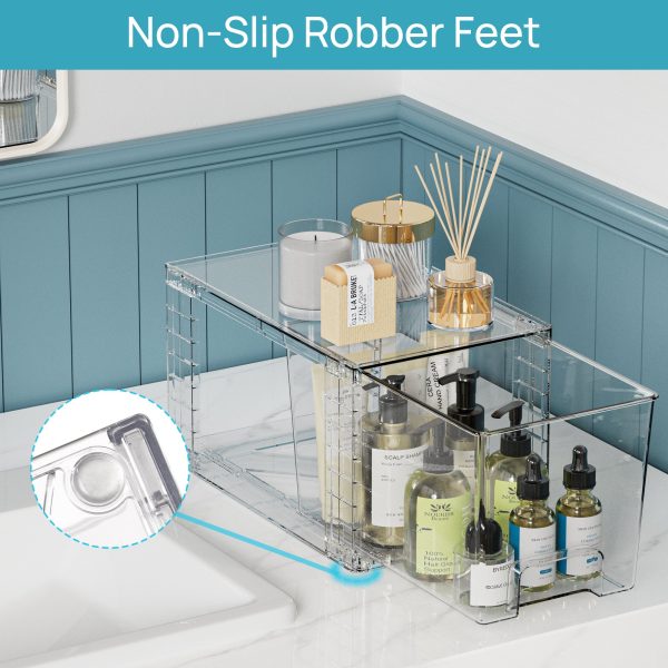 Vtopmart 4 Pack Large Stackable Plastic Storage Drawers, Acrylic Clear Bathroom Closet Undersink Organizer