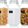 Vtopmart 78oz Glass Food Storage Jars with Airtight Clamp Lids, 3 Pack Large Kitchen Canisters for Flour, Cereal, Coffee, Pasta and Canning, Square Mason Jars with 8 Chalkboard Labels