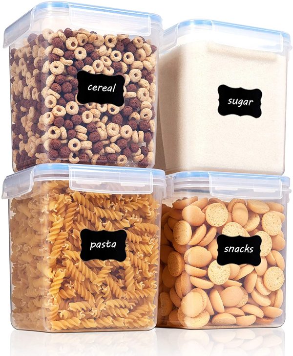 Food Storage Containers 2.5L / 84.5oz, Vtopmart 4 Pieces BPA Free Plastic Airtight Food Storage Containers for Flour, Sugar, Baking Supplies, with 4 Measuring Spoons and 24 Labels,Blue