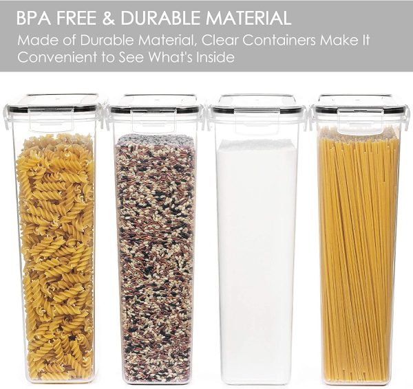 Vtopmart Airtight Food Storage Containers With Lids, 4 PCS 2.8L Pasta Containers for Pantry Organization and Storage, BPA Free Kitchen Storage Containers for Spaghetti, Flour, Sugar and Noodles, Black Visit the Vtopmart Store - Image 4