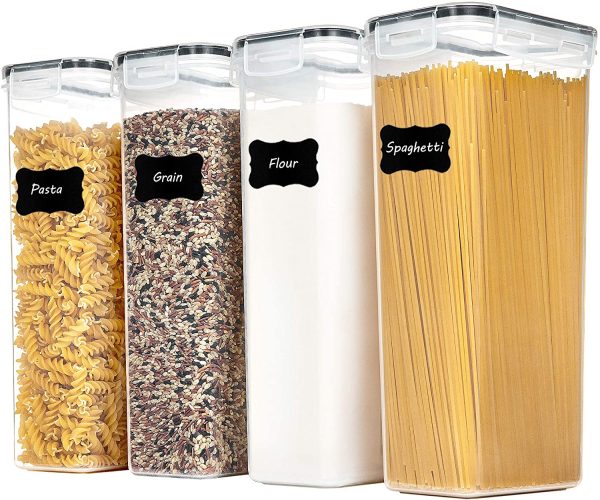Vtopmart Airtight Food Storage Containers With Lids, 4 PCS 2.8L Pasta Containers for Pantry Organization and Storage, BPA Free Kitchen Storage Containers for Spaghetti, Flour, Sugar and Noodles, Black Visit the Vtopmart Store