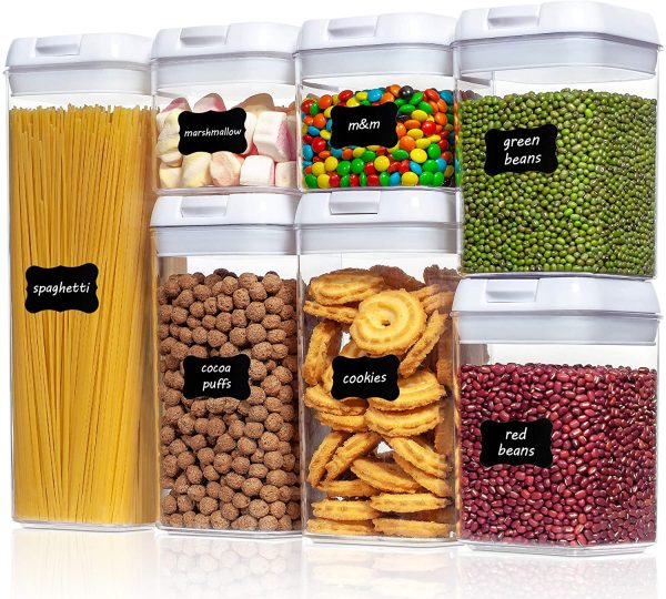 Airtight Food Storage Containers, Vtopmart 7 Pieces BPA Free Plastic Cereal Containers with Easy Lock Lids, for Kitchen Pantry Organization and Storage, Include 24 Labels