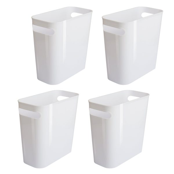 Vtopmart 4 Pack Plastic Small Trash Can, 1.5 Gallon/5.7 L Office Trash Can, White Trash Bin with Built-in Handle, Slim Waste Basket for Bathroom, Bedroom, Home Office, Living Room, Kitchen
