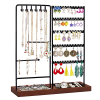Vtopmart Earring Organizer, 5-Tier Earring and Necklace Holder Organizer Display for Selling, Jewelry Organizer Holder Stand with 90 Holes, Black+ Walnut