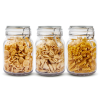 Vtopmart 34oz Glass Food Storage Jars with Airtight Clamp Lids, 3 Pack Kitchen Canisters for Flour, Cereal, Coffee, Pasta and Canning, Square Mason Jars with 8 Chalkboard Labels