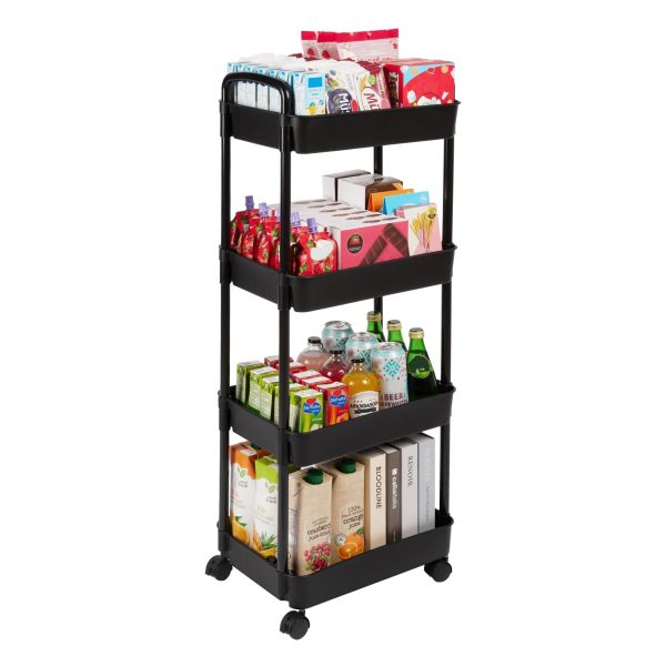 Vtopmart 4 Tier Rolling Cart with Wheels, Detachable Utility Storage Cart with Handle and Lockable Casters, Storage Basket Organizer Shelves, Easy Assemble for Bathroom, Kitchen, Black