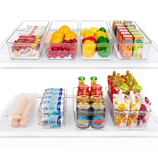 Vtopmart Set of 8 Fridge Organizer, Refrigerator Organizer Bins with Handles, Freezer Organizer Clear Organizing Bins, BPA-Free Fridge Storage Containers for Fridge, Freezer, Cabinet, Kitchen, Pantry