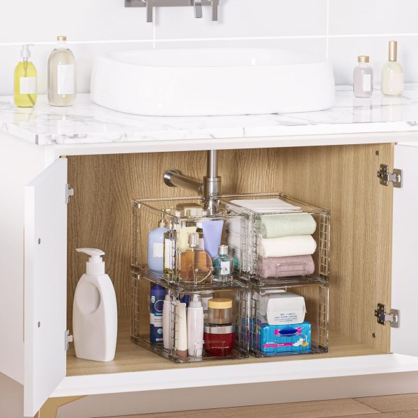 Vtopmart 4 Pack Large Stackable Storage Drawers,Easily Assemble Acrylic Bathroom Closet Undersink Organizers and Storage,Plastic Storage Bins for Kitchen Cabinets,Pantry,Makeup,Medicine Organization - Image 2