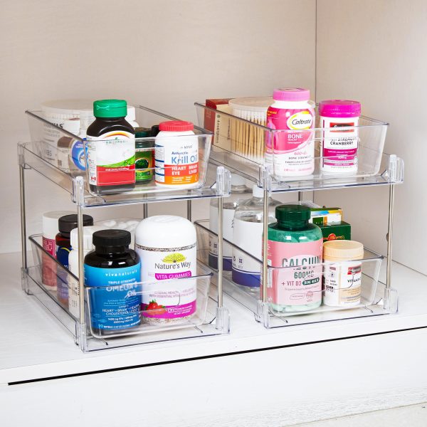 Vtopmart 2 Tier Bathroom Storage Organizer, 4 Pack Clear Under Sink Organizers Vanity Counter Storage Container, Medicine Cabinet Drawers Bins, Pull-Out Organization with Track for Pantry, Kitchen - Image 2