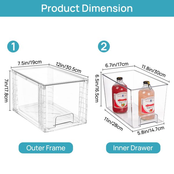 Vtopmart 4Pack Large Stackable Kitchen Pantry Storage Drawers, Clear Organizer Bins with Handles, Acrylic Drawer Organizers for Kitchen Pantry, Bathroom Undersink, Cabinet Organization and Storage - Image 2