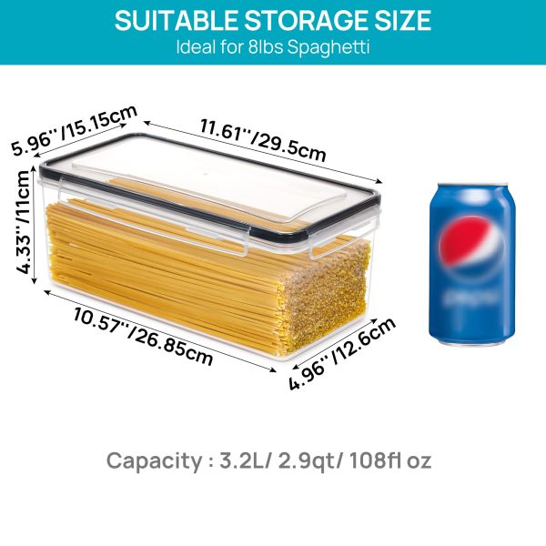 Vtopmart Airtight Food Storage Containers with Lids 8PCS Set 3.2L, Plastic Spaghetti Container for Pasta organizer, BPA Free Air Tight House Kitchen Pantry Organization and Storage - Image 2