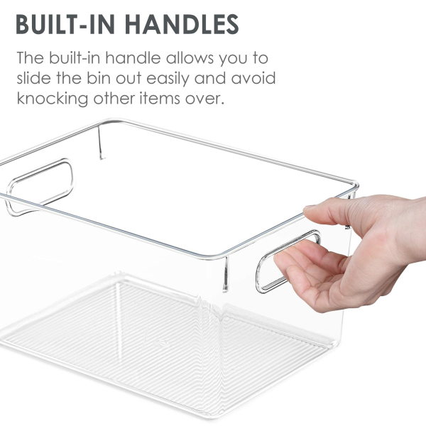 Vtopmart Clear Plastic Pantry Organizer Bins, 4 PCS Food Storage Bins with Handle for Refrigerator, Fridge, Cabinet, Kitchen, Countertops, Cupboard, Freezer Organization and Storage, BPA Free, Large - Image 3