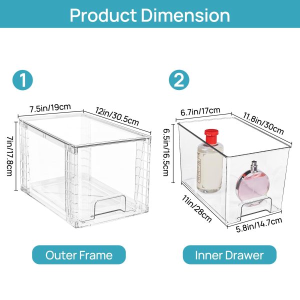 Vtopmart 4 Pack Large Stackable Storage Drawers,Easily Assemble Acrylic Bathroom Closet Undersink Organizers and Storage,Plastic Storage Bins for Kitchen Cabinets,Pantry,Makeup,Medicine Organization - Image 3