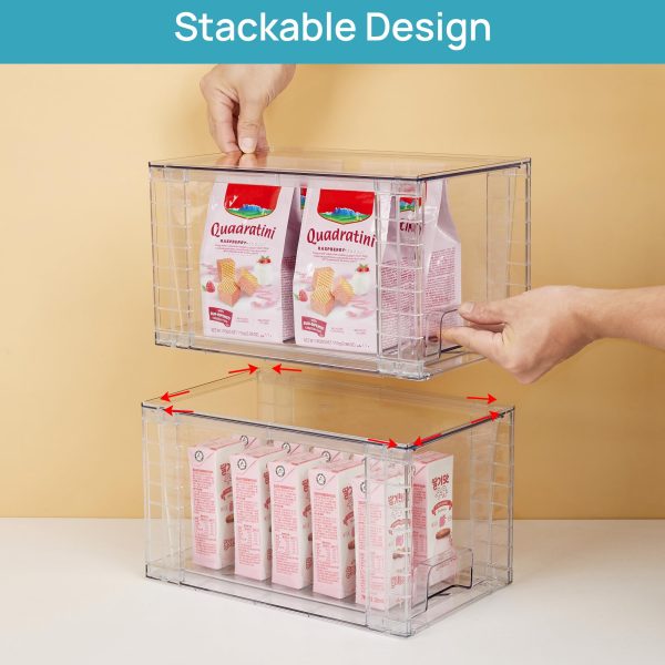 Vtopmart 4Pack Large Stackable Kitchen Pantry Storage Drawers, Clear Organizer Bins with Handles, Acrylic Drawer Organizers for Kitchen Pantry, Bathroom Undersink, Cabinet Organization and Storage - Image 3