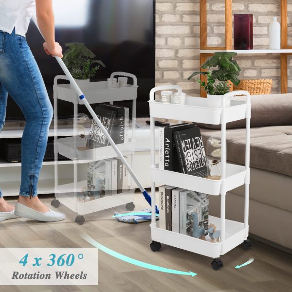 Vtopmart 3 Tier Utility Rolling Cart with Handle and Lockable Wheels, Detachable, Heavy Duty Storage Basket Organizer Shelves, Easy Assemble for Office, Bathroom, Kitchen - Image 3