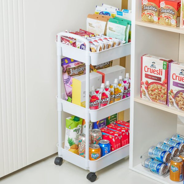 Vtopmart 3 Tier Utility Rolling Cart with Handle and Lockable Wheels, Detachable, Heavy Duty Storage Basket Organizer Shelves, Easy Assemble for Office, Bathroom, Kitchen - Image 4