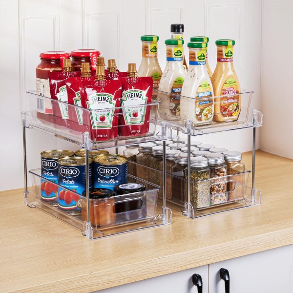 Vtopmart 2 Tier Bathroom Storage Organizer, 4 Pack Clear Under Sink Organizers Vanity Counter Storage Container, Medicine Cabinet Drawers Bins, Pull-Out Organization with Track for Pantry, Kitchen - Image 4