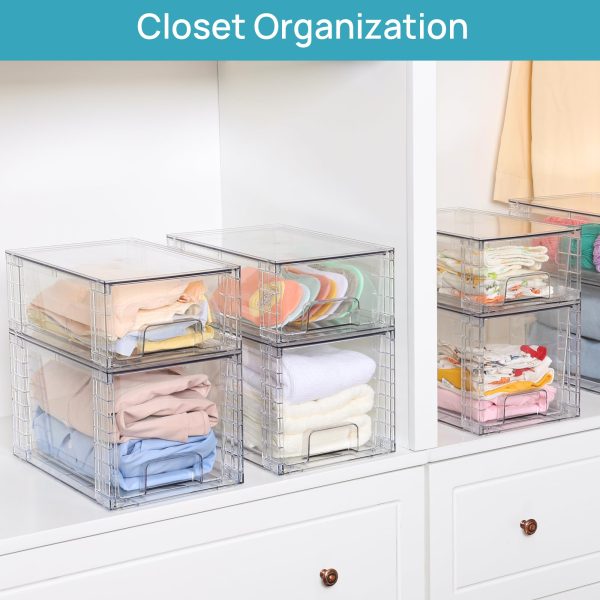 Vtopmart 4 Pack Large Stackable Storage Drawers,Easily Assemble Acrylic Bathroom Closet Undersink Organizers and Storage,Plastic Storage Bins for Kitchen Cabinets,Pantry,Makeup,Medicine Organization - Image 4