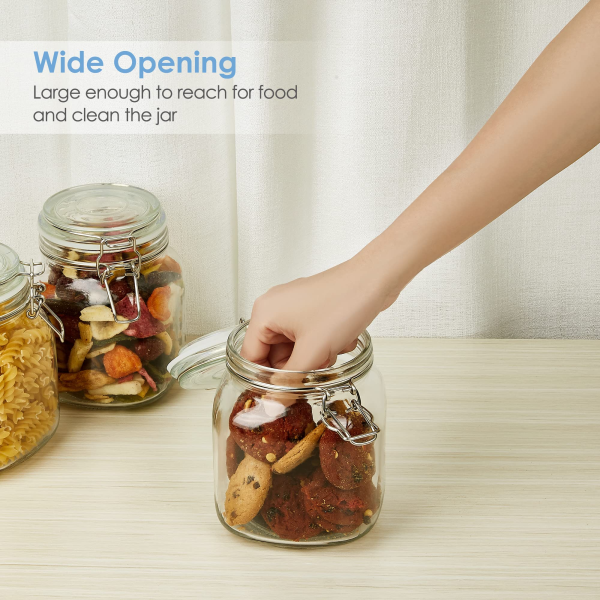 Vtopmart 34oz Glass Food Storage Jars with Airtight Clamp Lids, 3 Pack Kitchen Canisters for Flour, Cereal, Coffee, Pasta and Canning, Square Mason Jars with 8 Chalkboard Labels - Image 4