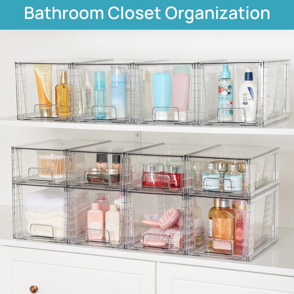 Vtopmart 4 Pack Large Stackable Storage Drawers,Easily Assemble Acrylic Bathroom Closet Undersink Organizers and Storage,Plastic Storage Bins for Kitchen Cabinets,Pantry,Makeup,Medicine Organization - Image 5