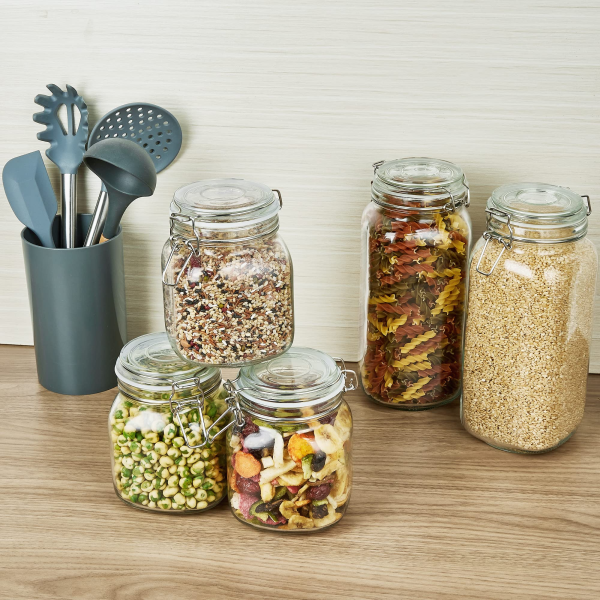 Vtopmart 34oz Glass Food Storage Jars with Airtight Clamp Lids, 3 Pack Kitchen Canisters for Flour, Cereal, Coffee, Pasta and Canning, Square Mason Jars with 8 Chalkboard Labels - Image 5