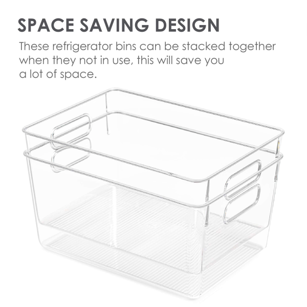 Vtopmart Clear Plastic Pantry Organizer Bins, 4 PCS Food Storage Bins with Handle for Refrigerator, Fridge, Cabinet, Kitchen, Countertops, Cupboard, Freezer Organization and Storage, BPA Free, Large - Image 6