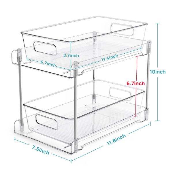 Vtopmart 2 Tier Bathroom Storage Organizer, 4 Pack Clear Under Sink Organizers Vanity Counter Storage Container, Medicine Cabinet Drawers Bins, Pull-Out Organization with Track for Pantry, Kitchen - Image 6