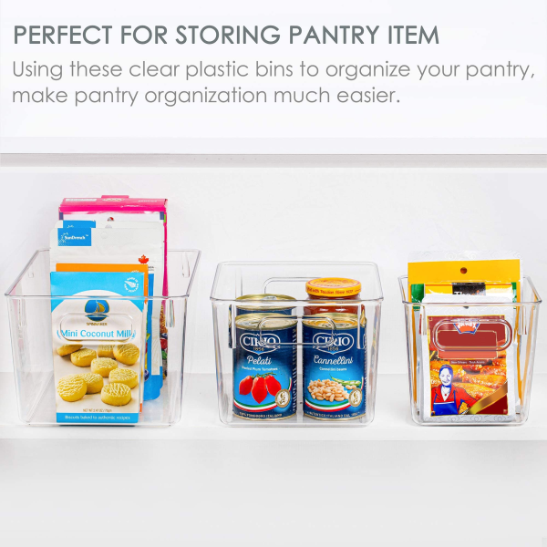 Vtopmart Clear Plastic Pantry Organizer Bins, 4 PCS Food Storage Bins with Handle for Refrigerator, Fridge, Cabinet, Kitchen, Countertops, Cupboard, Freezer Organization and Storage, BPA Free, Large - Image 8