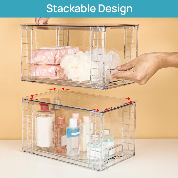 Vtopmart 4 Pack Large Stackable Storage Drawers,Easily Assemble Acrylic Bathroom Closet Undersink Organizers and Storage,Plastic Storage Bins for Kitchen Cabinets,Pantry,Makeup,Medicine Organization - Image 8