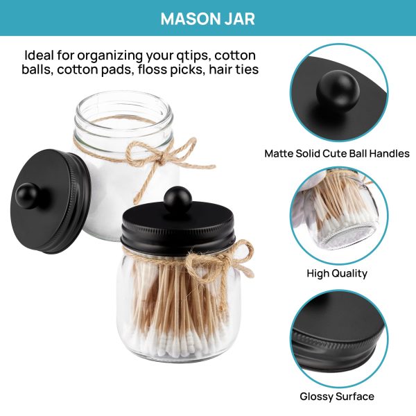 Vtopmart 5 Pcs Mason Jar Bathroom Accessories Set, Lotion Soap Dispenser, Toothbrush Holder, 2 Cotton Swab Holder, Metal Wire Storage Basket, Rustic Farmhouse Decor for Countertop Kitchen, Black - Image 8