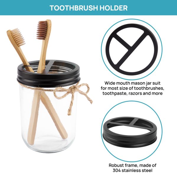Vtopmart 5 Pcs Mason Jar Bathroom Accessories Set, Lotion Soap Dispenser, Toothbrush Holder, 2 Cotton Swab Holder, Metal Wire Storage Basket, Rustic Farmhouse Decor for Countertop Kitchen, Black - Image 9